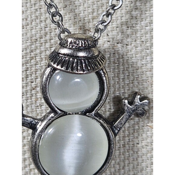 Vintage Silver White Moonglow Lucite SNOWMAN Pendant Necklace Brooch - Picture 6 of 8